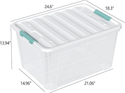 4 Pack 85 Quart Latching Storage Box Bin, Large Storage Box with Wheels, Clear
