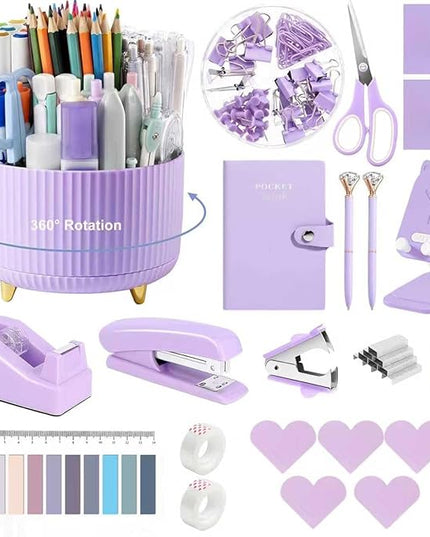 Office Supplies,Desk Accessories,with Stapler, Tape Dispenser,Desk Organizer,Folding Phone Holder,Pen,Journal Notebook,Scissor,Staple Remover,Staples,Clear Tape,Sticky Notes,Paper Clips,Bookmark,Ect