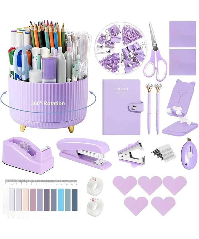 Office Supplies,Desk Accessories,with Stapler, Tape Dispenser,Desk Organizer,Folding Phone Holder,Pen,Journal Notebook,Scissor,Staple Remover,Staples,Clear Tape,Sticky Notes,Paper Clips,Bookmark,Ect