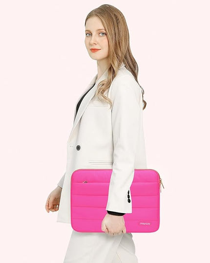 MOSISO 13.3 inch Laptop Case, 13-13.3 inch Puffy Laptop Sleeve Compatible with MacBook Air 13 13.6 M4 M3 M2 M1/Pro 13/Pro 14, HP Dell ASUS Lenovo,Polyester Horizontal Bag with Small Case, Rose Red