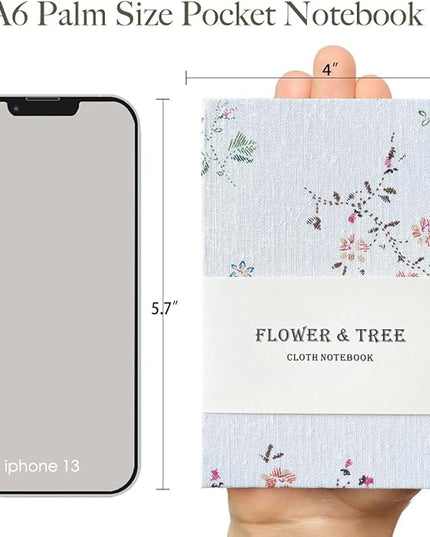 Pocket Journal, Floral Linen Notebook, Similar Embroidered, A6 Notebook, 4x6 Journal, Lay Flat, Hardcover, Lined & Unlined Sketchbook, White