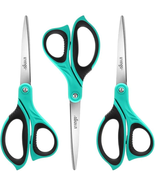 LIVINGO Scissors All Purpose Heavy Duty - 3 Pack 8.5” Blue Sharp Shears for Office Home and School Crafting Sewing Cutting Paper Fabric