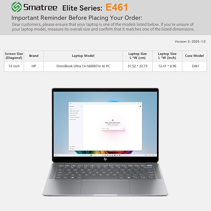 Smatree Laptop Sleeve for 14 inch HP OmniBook Ultra 14-fd0087nr AI PC, Case with Accessory Pocket, YKK Zipper, Patented Super-Corner Design, Green (E461G)