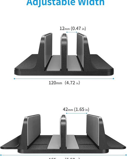 JARLINK Vertical Laptop Stand Holder, Aluminum Double Desktop Stand Holder with Adjustable Dock (Up to 17.3 inch), Compatible with MacBook, Surface, Chromebook, and Gaming Laptops, Black
