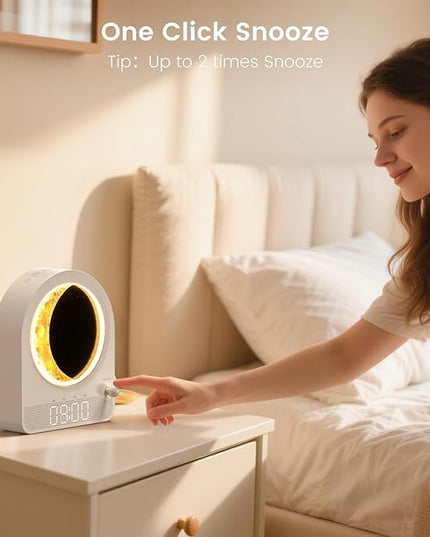 Sunrise Alarm Clock, White Noise Machine & Meteor Moonlight - 10 Soothing Sounds, Dual Alarms, 30/60/90min Timer, Easy Snooze - Bedroom Gift for Insomnia Adults/Women - White