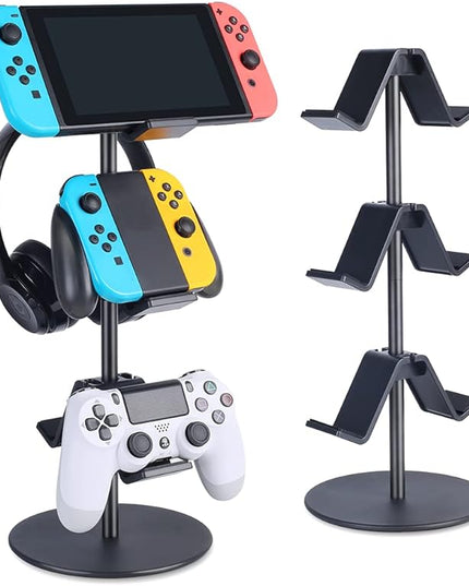 Controller Stand 3 Tier,Headphone Holder, Multi Adjustable Game Controller Headset Hanger for All Universal Gaming PC Accessories, Xbox PS4 PS5 Nintendo Switch(Smart Black)