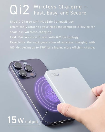 CIO Qi2 Magsafe Charger, 5000mAh Ultra-Slim Magnetic Wireless Charger iPhone, Magsafe Battery Pack, 15W Wireless + 20W USB-C PD iPhone Magnetic Fast SMARTCOBY Slim 5K (Silver, Safety Model)