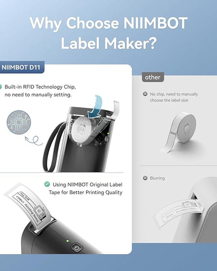 NIIMBOT Label Maker Machine D11 Label Printer Portable Wireless Connection Multiple Templates Available for Phone Easy to Use Office Home Organization USB Rechargeable