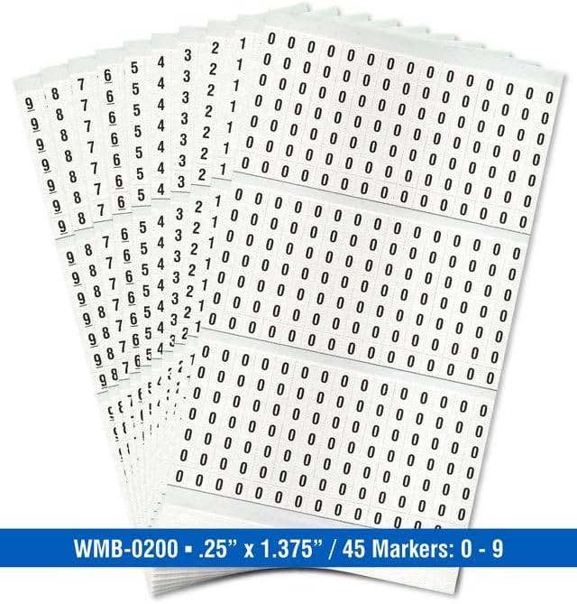 Premium Wire Marker Book for Cable Management, Vinyl-Coated, High-Tack Adhesive, Electric Panel Wire Label Stickers - 10 Pages Per Book