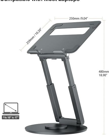 tounee Telescopic Laptop Stand for Desk with 360° Swivel Base, Sit to Stand, Height Adjustable, Portable Riser Holder for Good Posture, Compatible with MacBook Pro, All Laptops 10-17"-Gray