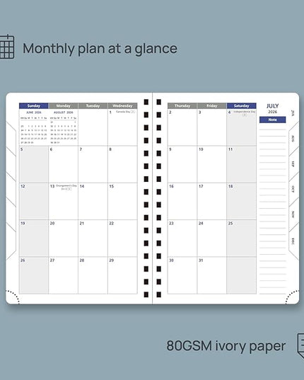 POPRUN 2026 Daily Planner One Page per Day (Medium 6'' x 8.5'') - 12 Months Calendar Appointment Book with Hourly Slots, Inner Pocket, Monthly Tabs, Pen Holder - Soft Pink