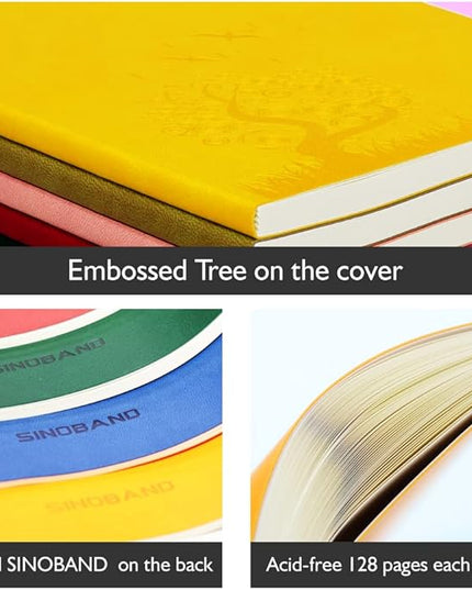 SINOBAND 4 Pieces Journals for Writing, A5 Paperback Colorful Notebooks, PU Leather Soft Cover, Lined Paper, Subject Notebooks for School and Office (Random Color)
