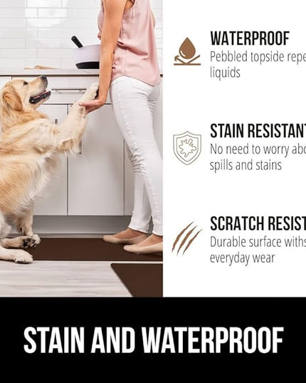 GORILLA GRIP 2 Pack Comfortable Cushioned Kitchen Mats for Floor, 17x24 + 17x48, Waterproof and Stain Resistant, 1/2 Inch Thick Soft Ergonomic Standing Desk Anti Fatigue Mat, Foam Supports Feet, Brown