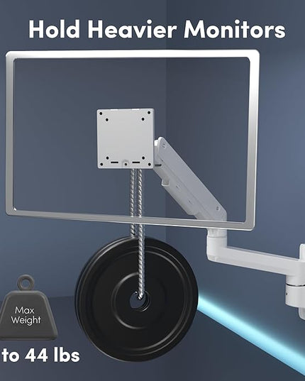 Monitor Wall Mount for 17-49 Inch Ultrawide Monitors, Single Monitor Arm Holds 4.4-44 lbs Screens, Adjustable Premium Aluminum Wall Mount with Max VESA 100x100 for Samsung Odyssey G9 and More, White