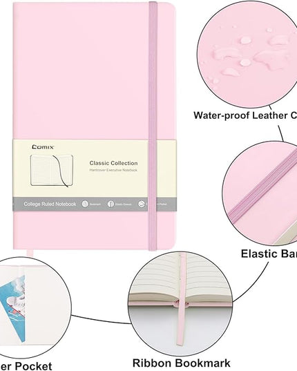Comix Lined Journal Notebook for Women Men, Journaling Notebooks for Office School Home, Pink, 240 Pages, 5.5" x 8.3", College Ruled, A5, Hardcover