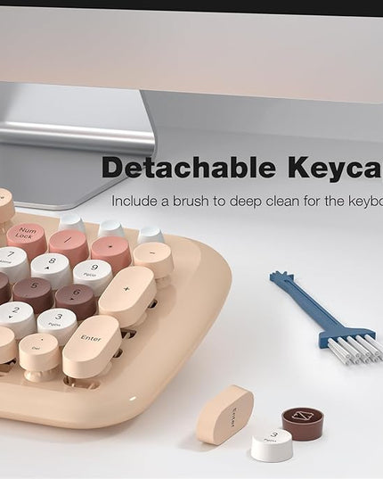 MOFII Wireless Keyboard and Mouse Combo, 2.4G Full-Size Retro Typewriter Computer Keyboard and 3 Level Adjustable Wireless Mouse for Windows, Mac OS Desktop/Laptop/PC-Milk Tea Colorful
