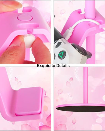 Controller Holder Pink,Headphone Stand,3 Tier Multi Adjustable Game Controller Headset Hanger for All Universal Gaming PC Accessories, Xbox PS4 PS5 Nintendo Switch(Cute Pink)