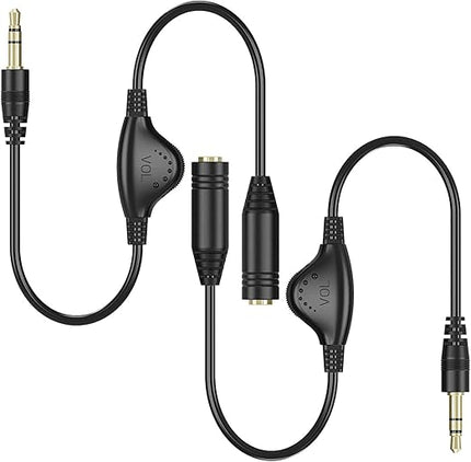 PChero 3.5mm Headphone Extension Cables, 2pcs 3.5mm Male to Female Stereo Audio Extension Cord with Volume Adjustment Control for Smartphone Tablets MP3 Players - 10inch