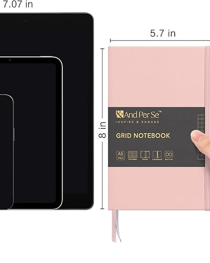 &And Per Se Graph Journal Notebook, 160 Pages, 5.7 x 8 inches College Ruled Thick Paper Notebook Journals for Writing, Grid Hardcover Notebook(1 Pack, Pink)