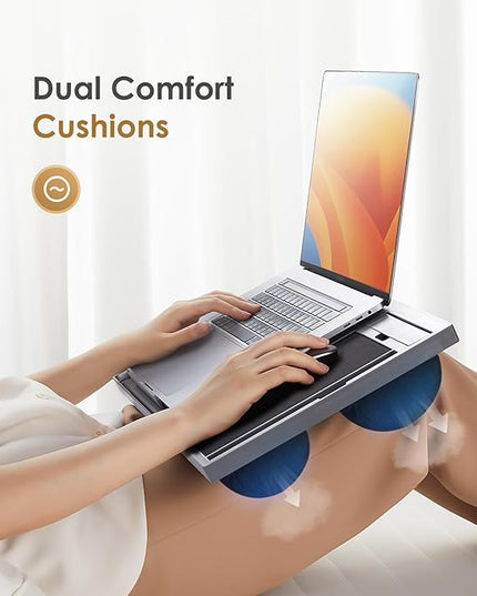 LORYERGO Adjustable Laptop Desk with Cushion, Mouse Pad & Cellphone Slot - Laptop Stand for Bed & Couch, Riser for Home & Office (Grey)