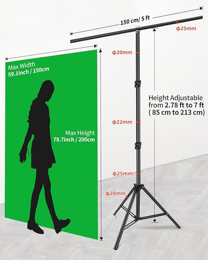 HEMMOTOP 7x5 ft(HxW) Green Screen Stand Kit, 6.5x5 ft Green Screen Backdrop with Stand for Streaming, Gaming, Zoom, Portable Greenscreen Background Kit with Clips & Carrying Case