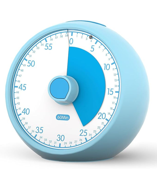Conchstar Visual Timer for Kids 60-Minute - Countdown Timer with Optional Alarm, Focus Tool for ADHD & Autism, Time Management for Homework, Chores, Office, Kitchen, Teaching & Study Routines (Blue)