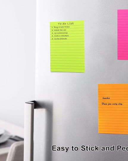 9 Pack Lined Sticky Notes 4x6 in Post Sticky Notes with Lines, 9 Bright Colors Self Sticky Notes Pad Its, Large Ruled Sticky Note for Office, Home, 35 Sheets/Pad