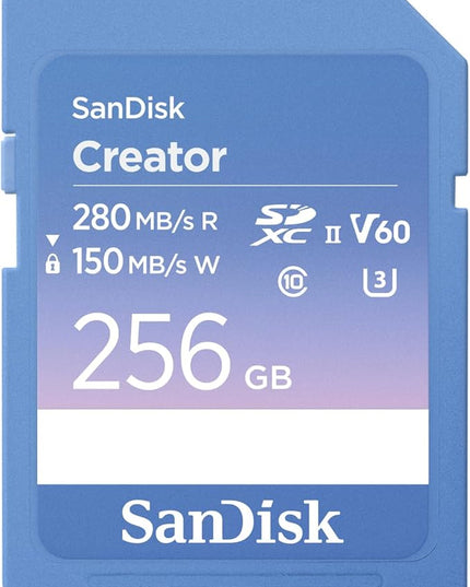 SanDisk 256GB Creator SD UHS-II Card, Read speeds up to 280MB/s, for DSLR and Mirrorless Cameras, 4K UHD, 6K Video, V60, 1 Month of Adobe Creative Cloud Included - SDSDXEP-256G-GNCIS