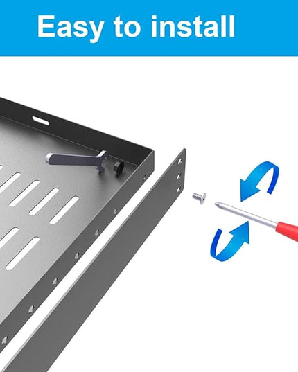 2 Pcs of 1U Universal Rack Shelf, 12" Deep Vented Cantilever Rack Tray for 19" Networking Cabinet or Rack, Black 2 Pcs (12 inches 2 Pcs)