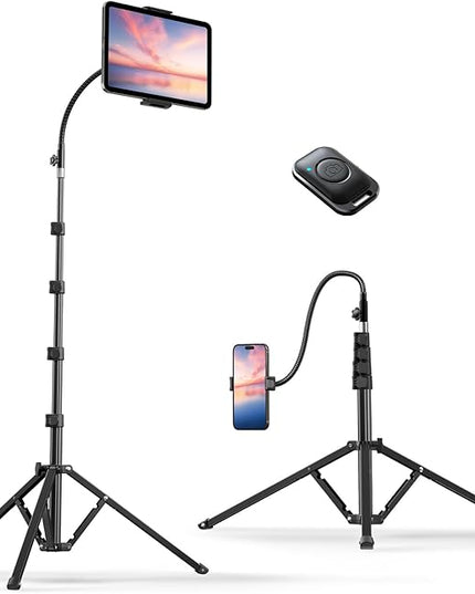 Weilisi Heavy Duty Tablet Tripod Stand 82” Tall, Floor Stand with Remote and Adjustable Gooseneck for Watching/Stream/Recording, Tripod for iPad Pro 12.9”/Kindle/iPhone, and All 4.5-13” Tablet/Phone