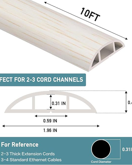 Floor Cord Cover Self Adhesive Cord Hider Floor Extension Cord Covers for Floor Power Cord Protector Cable Management Prevent Cable Trips Cable Cavity 0.59" W x 0.31" H (Beige Wood, 10Ft)