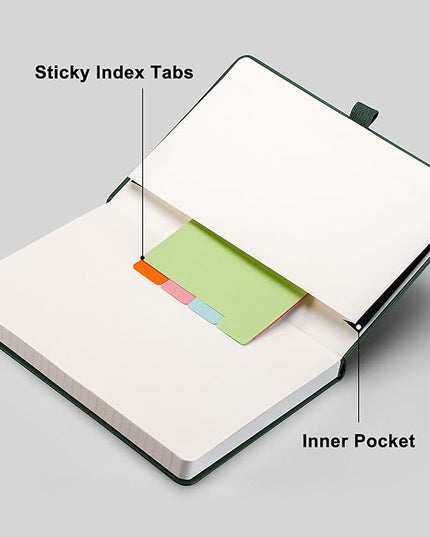 RETTACY Lined Journal Notebook, 192 Numbered Pages, A5 Medium Size (5.7'' x 8.3''), for Men & Women, Journaling, Writing, Work & Office, Leather Hardcover, 100 GSM Thick Paper (Dark Green)