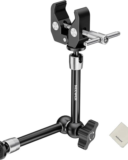 NEEWER 9.8"/25cm Magic Arm with Super Clamp & Cleaning Cloth, 1/4" & 3/8" Threads for Flash/LED Light/Microphone/DSLR Camera Monitor Compatible with SmallRig Camera Cage, Max Load: 4.4lb/2kg, ST25C