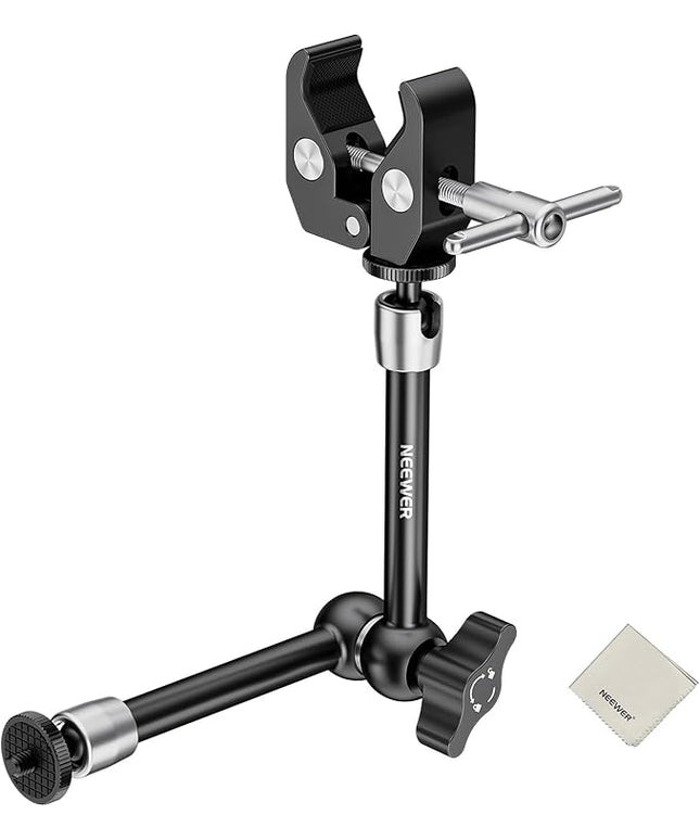 NEEWER 9.8"/25cm Magic Arm with Super Clamp & Cleaning Cloth, 1/4" & 3/8" Threads for Flash/LED Light/Microphone/DSLR Camera Monitor Compatible with SmallRig Camera Cage, Max Load: 4.4lb/2kg, ST25C