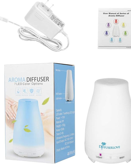 Diffuserlove Essential Oil Diffusers 200ML Remote Control Ultrasonic Mist Humidifiers BPA-Free Aromatherapy Diffuser with 7 Color Lights, Auto Shut-Off for Bedroom Office Kitchen