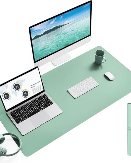 YSAGi Non-Slip Leather Desk Pad L Size, Waterproof Laptop Computer Desk Keyboard Mat, Table Protector Blotter Mat, Large Mouse Pad for Office/Work/Home/Decor(Pale Green, 35.4" x 17")