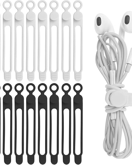 Nearockle 16Pcs 4.2" Silicone Cable Ties Cord Organizer for Cable Management, Reusable Cable Organizer Electronic Accessories in Home,Office,Kitchen,School,Travel(Black*8 & White*8)