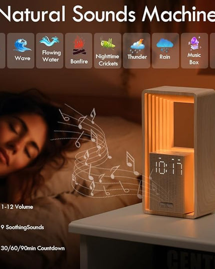 WILIT Digital Alarm Clock, Sunrise Alarm Clock with Nightlight, 9 Sleep Aid Sounds, White Noise Sounds Machine, Dimmable Display,USB Charging Port,Wood Grain Imitation,Gift for Women,Men,Travel