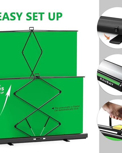 【Wider Style】 RAUBAY 78.7 x 82.7in Large Collapsible Green Screen Backdrop Portable Retractable Chroma Key Panel Photo Background with Stand for Video Conference, Photographic Studio, Streaming