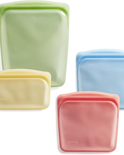Stasher Premium Silicone Reusable Food Storage Bags, 4-Pack, Multi, Multi-Use Food Storage Bags, Lunch Bag, Travel Containers, BPA Free, Leak-free, Dishwasher-Safe, Eco-friendly