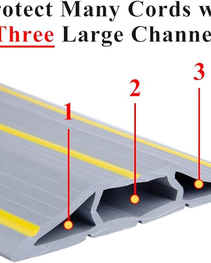 10Ft Cord Cover Heavy Duty Cable Protector 3 Channels Contains Cords Cables and Wires Easy to Unroll-Conceal Wires of Home Office Warehouse Workshop Concerts or Other Outdoors Surround (Gray-10Ft)