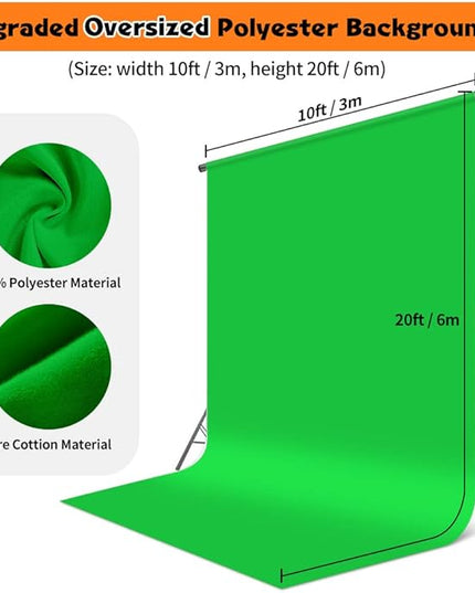 Green Screen Backdrop 10 x 20 ft, Photography Greenscreen Background for Streaming, 3 x 6M Photo Studio 100% Pure Polyester Collapsible Green Backdrop Background for Video Recording