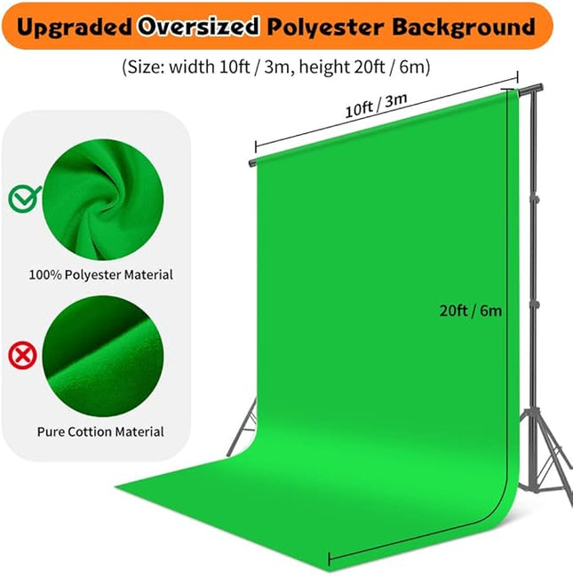 Green Screen Backdrop 10 x 20 ft, Photography Greenscreen Background for Streaming, 3 x 6M Photo Studio 100% Pure Polyester Collapsible Green Backdrop Background for Video Recording