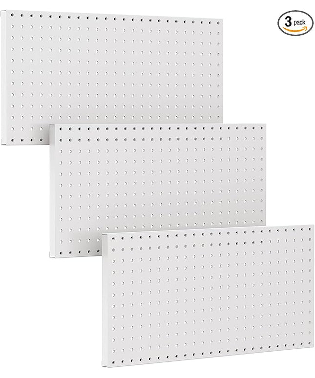 TORACK 3 PCS Metal Pegboard Panels(12x24 inch) for Wall Garage Utility Tools Storage Pegboard for Workbench, Modular Peg Board Tool Organizer Boards(Pack of 3, Grey)