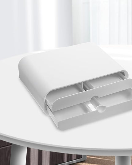 Monitor Riser Stand with Drawer for Office Desk, Computer Heightener and Laptop Riser, White Desktop Storage Organizer for Workspace Elevation