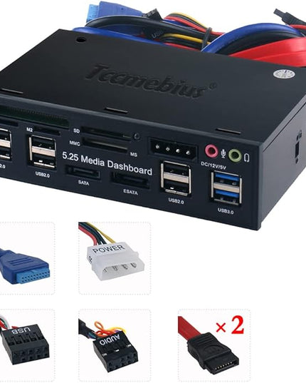 TCC-QL5E 5.25 Inch PC Multifunction Dashboard Media Front Panel, with SATA e-SATA Dual USB 3.0 6 Port USB 2.0 Audio Ports and Five-in-one Card Reader