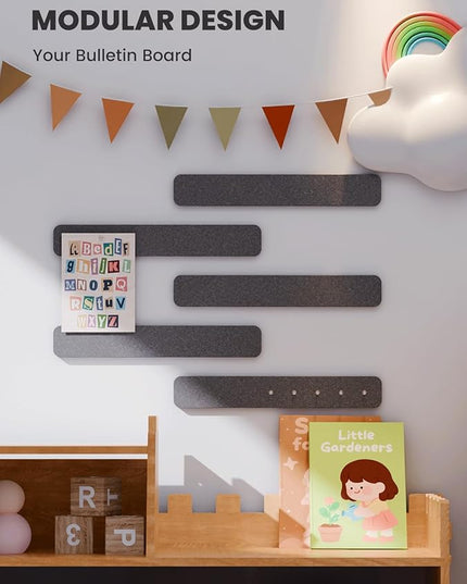 Fluxynara Cork Board Alternative Felt Strip Board 5-Pack 13"x2", Office Pin Board with 35 Push Pins, Adhesive Install for Bedroom Door & Home Office(Charcoal Gray)