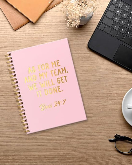 Msticey As For Me And My Team We Will Get It Done 160 Blank Pages Pink Gold Hardcover Spiral Notebook, Appreciation Gifts for Women Manager Supervisor Leader Coworker Colleague, Funny Boss Day Gifts