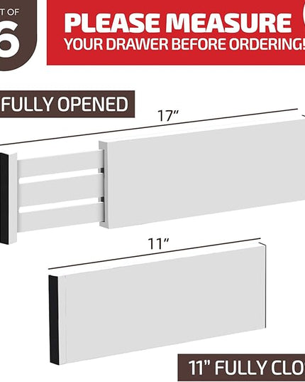 6 Pack Drawer Dividers 4 Inch High, 11”-17" Adjustable Bamboo Organizers Large Expandable Drawer Separators for Cloths, Dresser, Bedroom, Bathroom, Baby Drawer, Office & Kitchen Utensils (White)