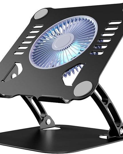SHUWEI Laptop Cooling Stand with 3 Speed Fan, Adjustable Height Laptop Stand for Desk, Ergonimic Aluminum Laptop Cooling Pad for 10-15'' Notebook - Black